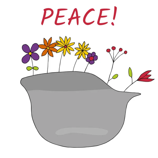 Symbol Des Friedens Blumen Einem Helm Vektor Illustration — Stockvektor