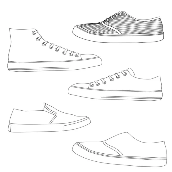 Contornos Juventud Zapatillas Vector Conjunto — Archivo Imágenes Vectoriales