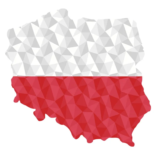 Polish Polygonal Flag Contour Country Map Low Poly Style Vector — Stock Vector