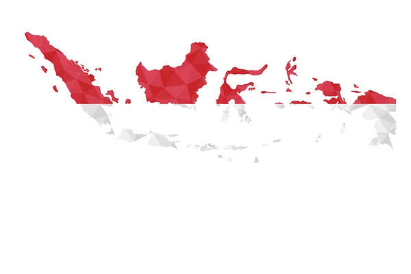 Ινδονησιακή Πολυγωνική Σημαία Στο Περίγραμμα Του Χάρτη Της Χώρας Χαμηλό — Διανυσματικό Αρχείο