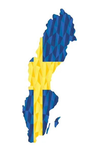 Svéd Poligál Zászló Kontúr Ország Térképen Alacsony Poli Stílus Vektor — Stock Vector