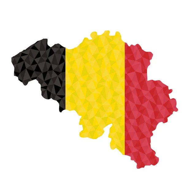 Veelhoekige Vlag Van België Contouren Van Landkaart Laag Poly Stijl — Stockvector