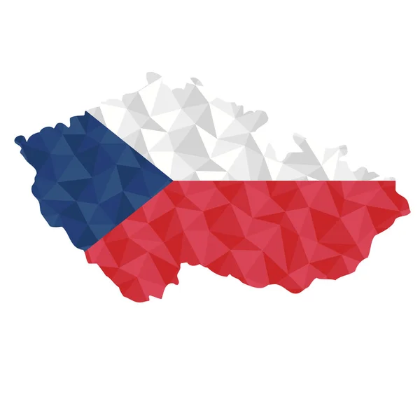 国の地図の輪郭上のチェコの多角形の旗 低ポリスタイルベクトルイラストEps — ストックベクタ