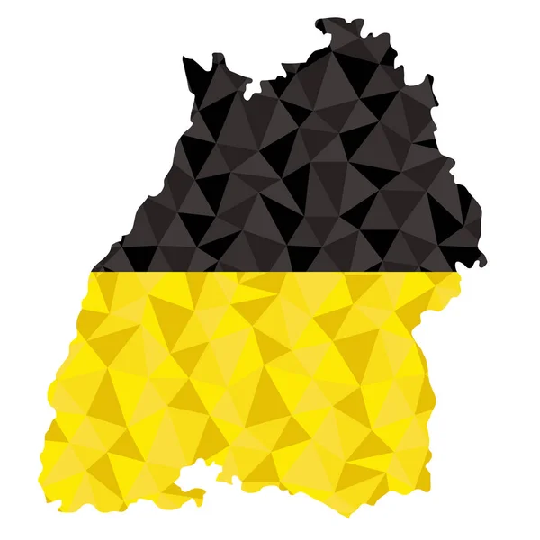 Wielokątna Flaga Badenii Wirtembergii Konturze Mapy Low Poly Styl Ilustracja — Wektor stockowy