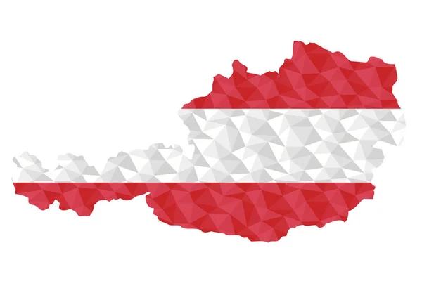 Bandiera Poligonale Austriaca Sul Contorno Della Mappa Del Paese Basso — Vettoriale Stock