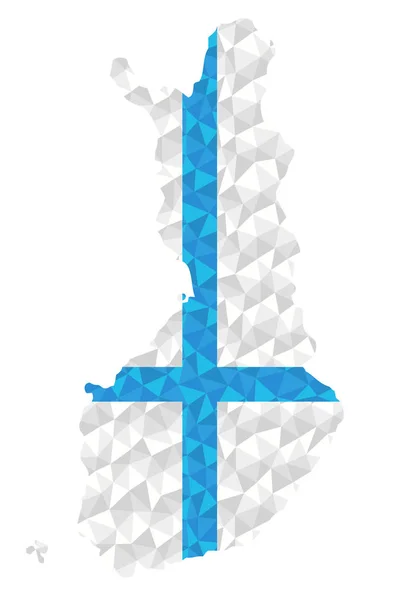 Finn Poligtrális Zászló Országtérkép Körvonalai Alacsony Poli Stílus Vektor Illusztráció — Stock Vector