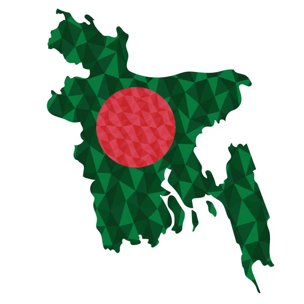 Polygonal Flag Bangladesh Contour Country Map Low Poly Style Vector — Stock Vector