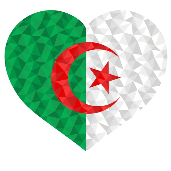 Bandera Poligonal Argelia Forma Corazón Ilustración Vectores Bajo Estilo Poli — Archivo Imágenes Vectoriales