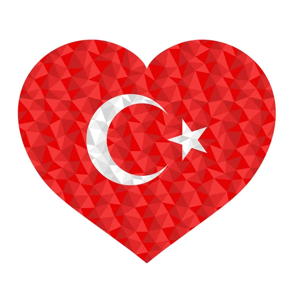 Bandera Poligonal Turquía Forma Corazón Ilustración Vectores Bajo Estilo Poli — Archivo Imágenes Vectoriales