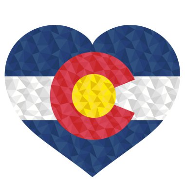 Colorado kalp şekilli Polygonal bayrağı. Düşük poli stil vektör illüstrasyon eps