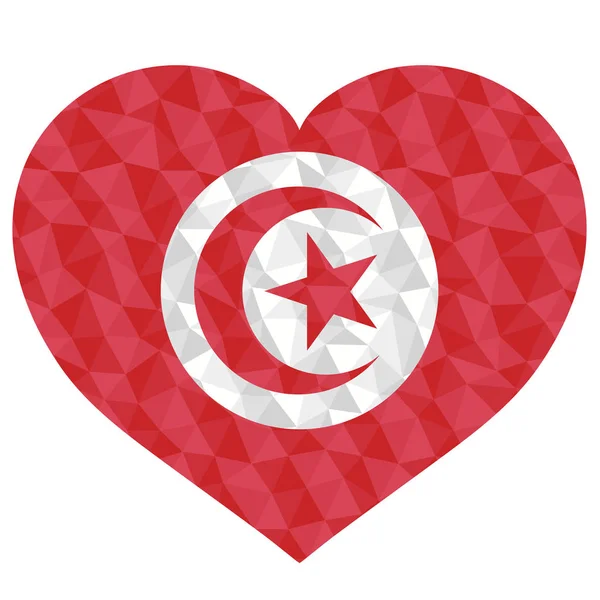 Bandera Poligonal Túnez Forma Corazón Ilustración Vectores Bajo Estilo Poli — Archivo Imágenes Vectoriales