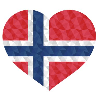Norveç kalp şekilli Çokgen bayrağı. Düşük poli stil vektör illüstrasyon eps