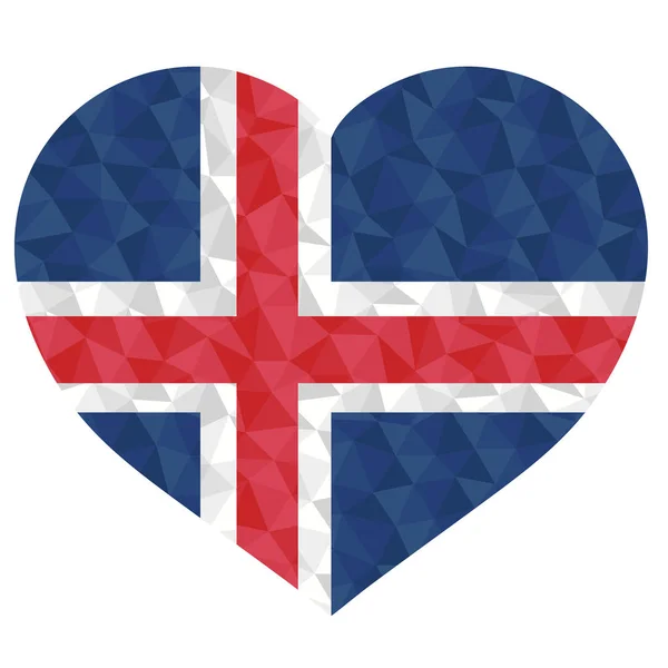 Wielokątna Flaga Islandii Kształcie Serca Low Poly Styl Ilustracja Wektor — Wektor stockowy
