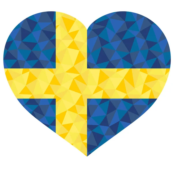 Bandera Poligonal Suecia Forma Corazón Ilustración Vectores Bajo Estilo Poli — Archivo Imágenes Vectoriales