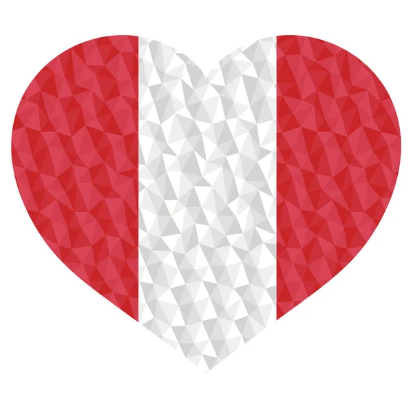 Peru Kalp Şekilli Polygonal Bayrağı Düşük Poli Stil Vektör Illüstrasyon — Stok Vektör