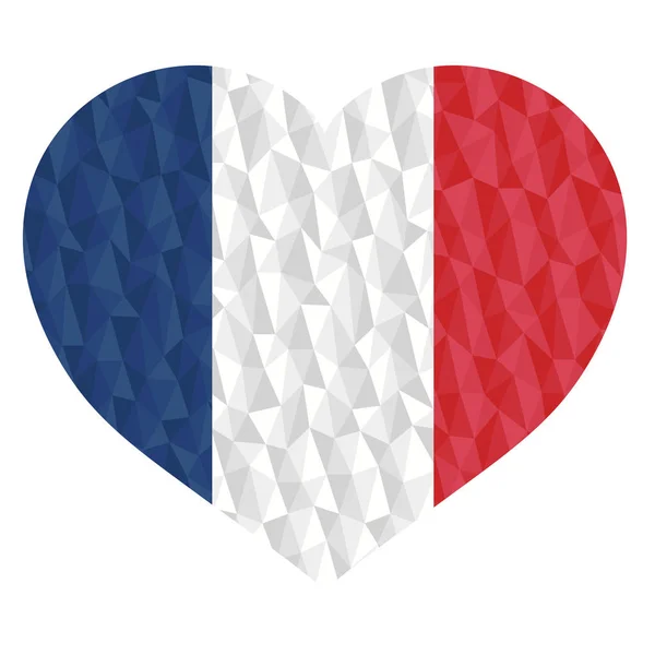 Полігональних Прапор Франції Формі Серця Низький Полі Стиль Векторної Ілюстрації — стоковий вектор