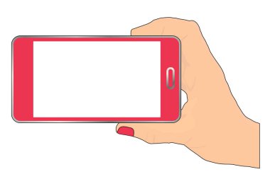 kadının eli metin veya nesne vektör illüstrasyon eklemek için boş ekran ile kırmızı akıllı telefon tutuyor