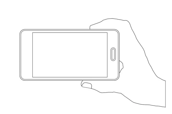 女性的轮廓手拿着智能手机 空白屏幕用于添加文本或对象矢量插图 — 图库矢量图片