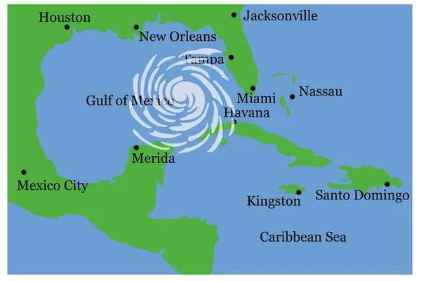 Hurrikan Über Der Karibik Und Dem Golf Von Mexiko — Stockvektor