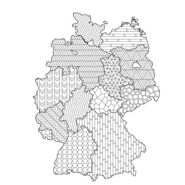 Boyama sayfası Farklı doku vektör illüstrasyon ile Alman idari bölüm bölgeleri