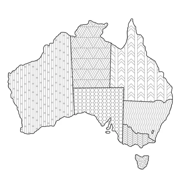 Dibujo Para Colorear Australia Mapa Regiones División Administrativa Con Diferente — Archivo Imágenes Vectoriales