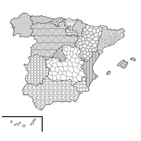 Dibujo Para Colorear España Mapa División Administrativa Regiones Con Diferente — Vector de stock