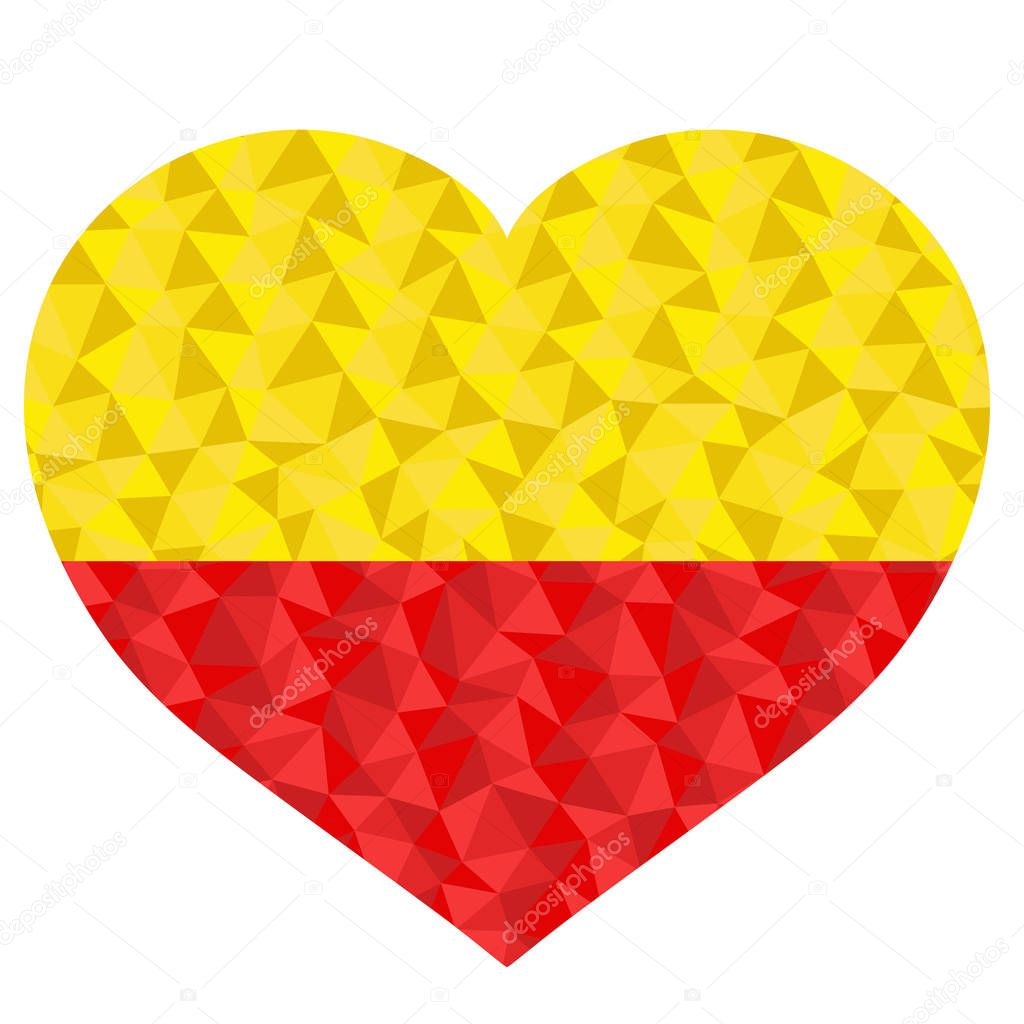 Polygonal flag of Karnataka heart shaped. Low poly style vector illustration eps