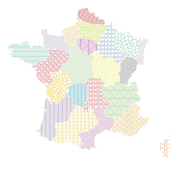 フランスだ行政区画の地図 領域は異なるパターンと色で示されます — ストックベクタ