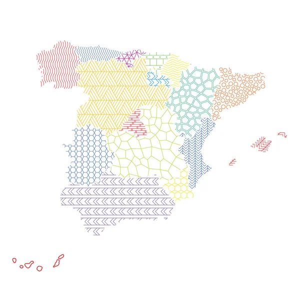 Španělsko Mapa Správního Oddělení Regiony Jsou Označeny Různými Vzory Barvami — Stockový vektor
