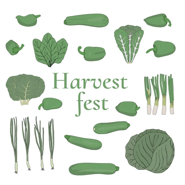 Fête Récolte Cormoran Type Illustration Vectorielle Légumes Verts Frais — Image vectorielle