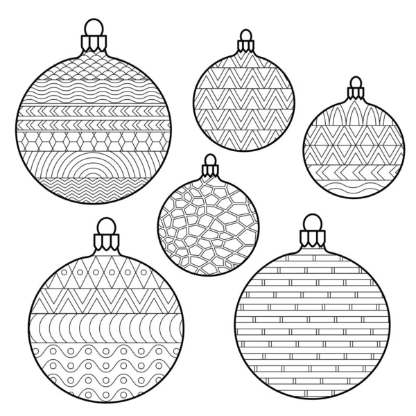 Kerstballen Set Kleurplaat Voor Het Schilderen Van Vector Illustratie — Stockvector
