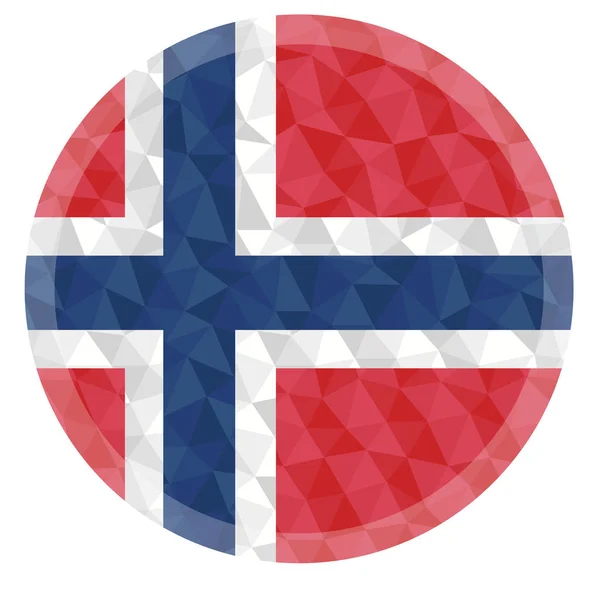 Круглый Значок Кнопка Норвегия Низкий Флаг Поли Молнией Краю — стоковый вектор