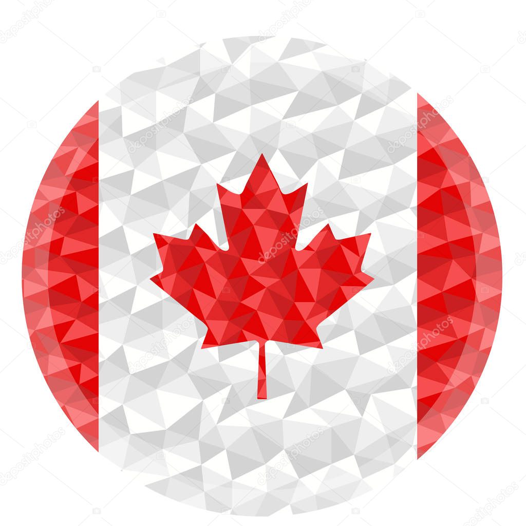 Round badge or button Canada low poly flag with lightening on the edge