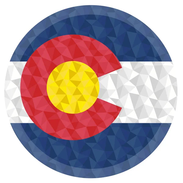 Kulatý Odznak Nebo Tlačítko Colorado Usa Nízká Poly Vlajka Zesvětlením — Stockový vektor