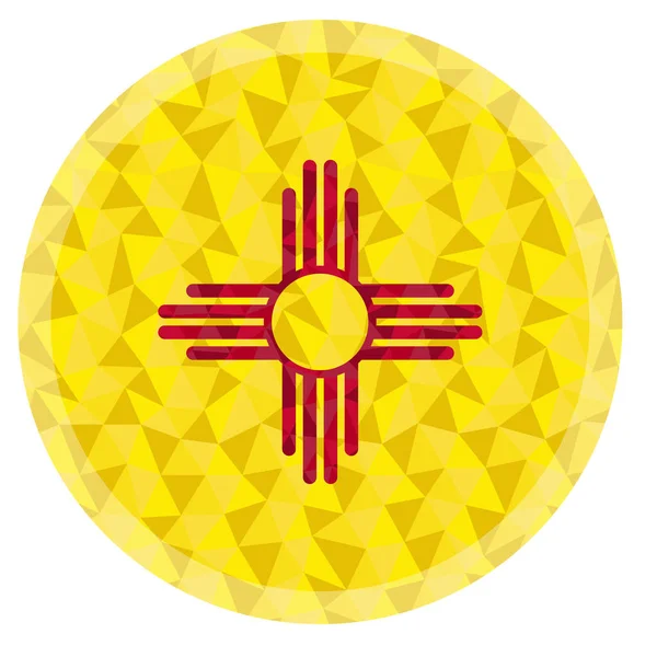 Kulatý Odznak Nebo Tlačítko Nové Mexiko Nízko Poly Vlajka Zesvětlení — Stockový vektor