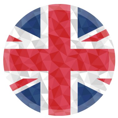 Yuvarlak rozet ya da düğme Birleşik Krallık kenarlarında yıldırım olan düşük poli bayrak