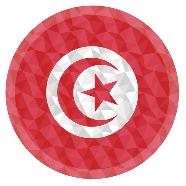 Insignia Redonda Botón Túnez Bandera Poli Baja Con Aligeramiento Borde — Archivo Imágenes Vectoriales