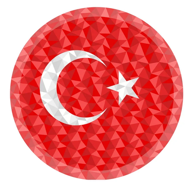 Ronde Badge Knop Turkije Lage Poly Vlag Met Bliksem Rand — Stockvector