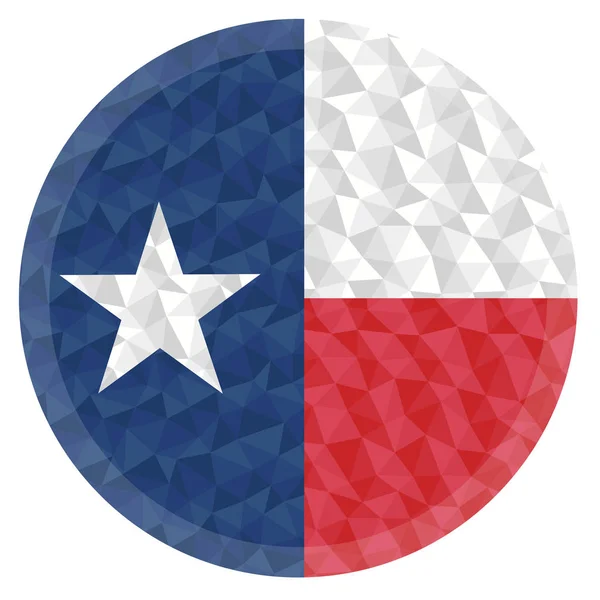 Kulatý Odznak Nebo Tlačítko Texas Usa Nízká Poly Vlajka Zesvětlením — Stockový vektor