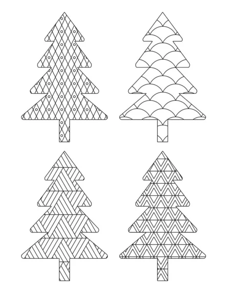 Árvores Natal Definir Contorno Página Coloração Com Padrão Ilustração Vetorial —  Vetores de Stock