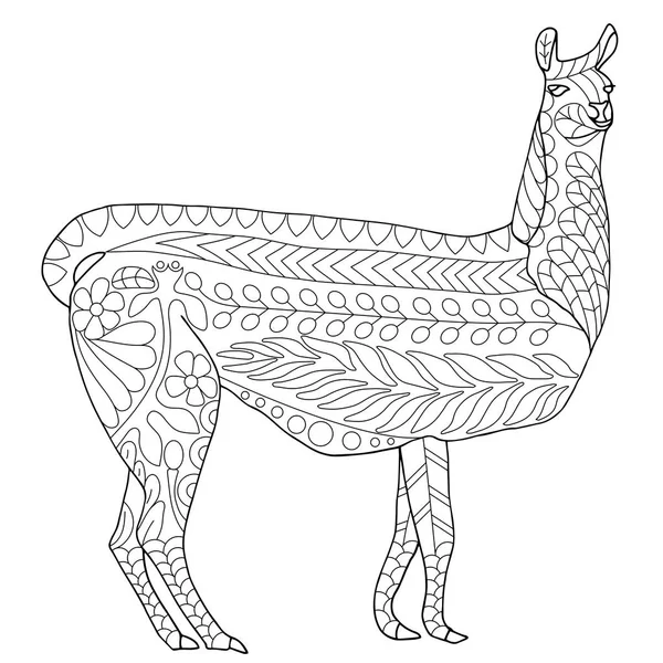 Vicuna Zentangle Kleurplaat Vector Illustratie Voor Kinderen Volwassenen — Stockvector