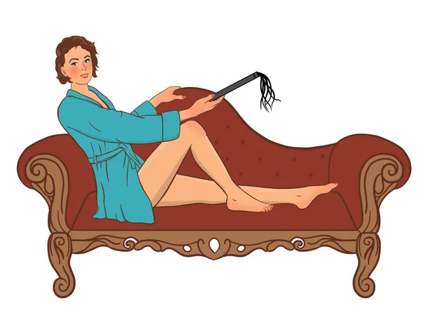 Frau Auf Dem Sofa Ein Sexspiel Bdsm Illustration Pin Stil — Stockfoto