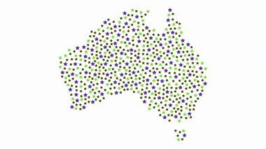 Farklı boyutlardaki renkli yıldızlarla Avustralya haritası arka planı