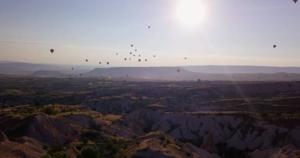 Kapadokia Truthahn Juli 2018 Mit Ballons Über Tal Fliegen Schöne — Stockvideo