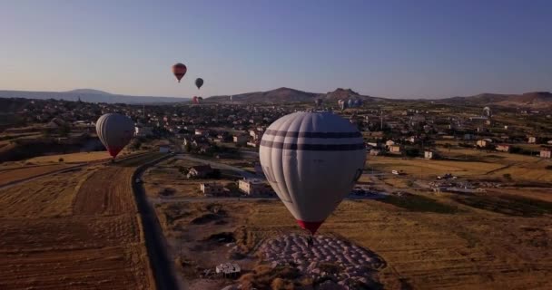 Kapadokia Turquía Julio 2018 Vista Superior Ciudad Globos Flotantes Antes — Vídeo de stock