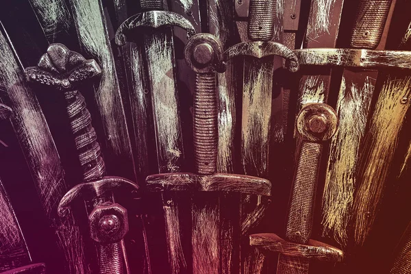 Metal knight swords background. Close up. The concept Knights. — Stock Photo, Image