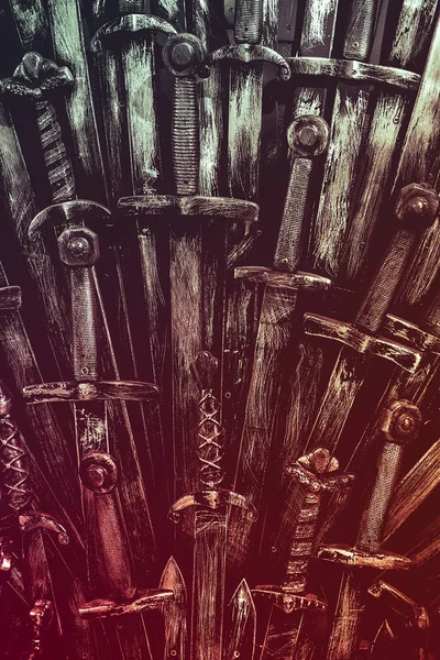 Metal knight swords background. Close up. The concept Knights. — Stock Photo, Image