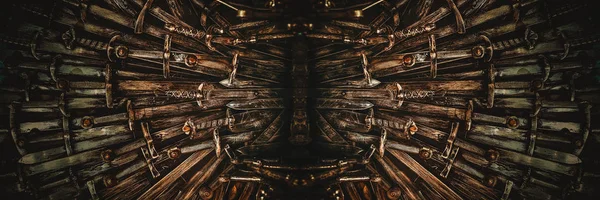 Metal şövalye kılıç arka plan. Kopya alanı ile panoramik web banner. Kavram Knights.