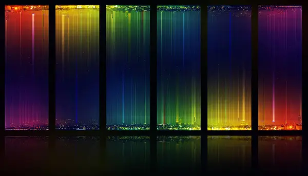 Uguaglianza concetto di città. Panorama colorato città di notte. Concetto LGBT . — Foto Stock