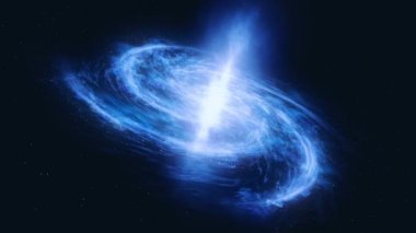 Gaz bulutu içinde yıldızların arasından uç. Spiral şeklinde kozmik nebula. Gaz Bulutu Derin Uzay. Geçmişi. 4k Uhd